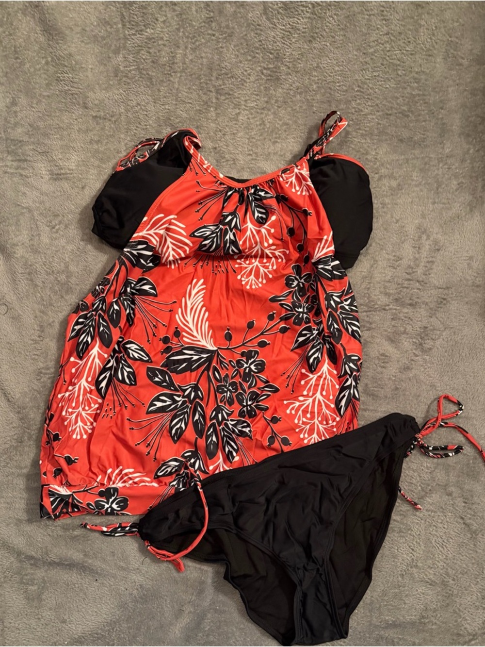 NEW Tankiki Bathing Swimsuit Women Padded Floral Top  Black Bikini Bottoms XXXL